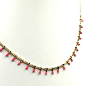 Collier en acier doré & émail rose
